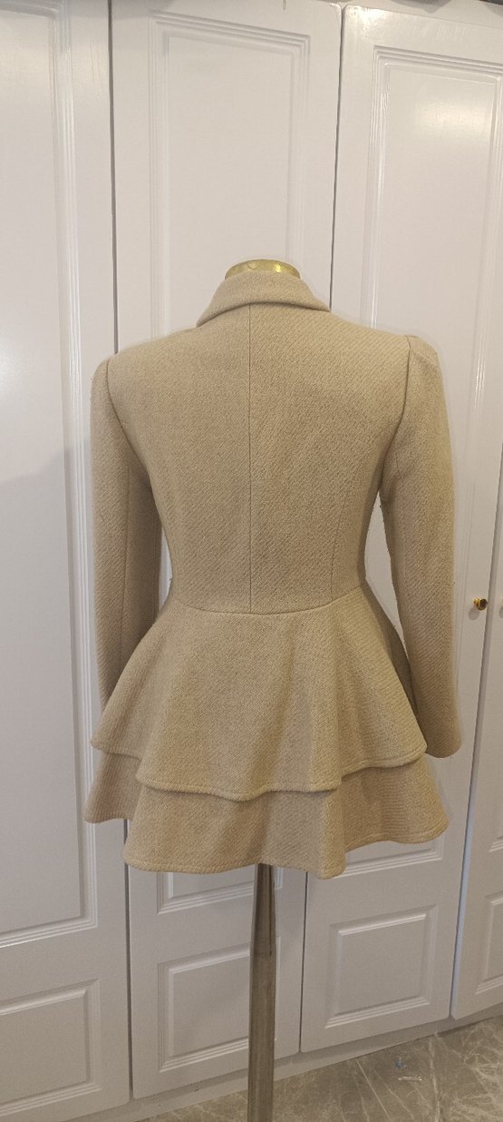 Bej Kadın Yün Kemerli Midi Klasik Ceket - Görsel 3