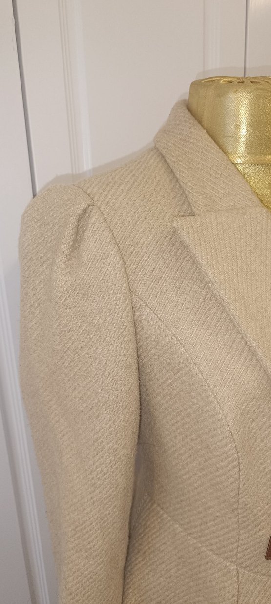 Bej Kadın Yün Kemerli Midi Klasik Ceket - Görsel 4