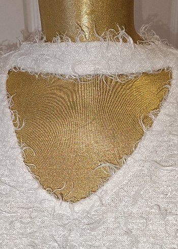 V Yaka Beyaz Örgü Salaş Kadın Kazak - Görsel 2