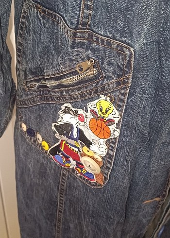 Nakışlı Uzun Mavi Kadın Kot Ceket - Görsel 3