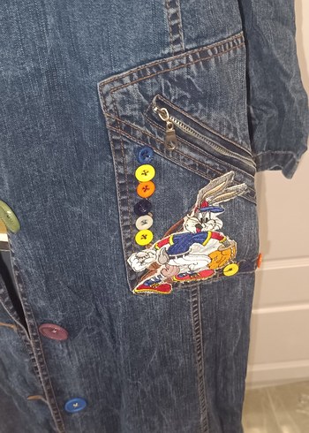 Nakışlı Uzun Mavi Kadın Kot Ceket - Görsel 2