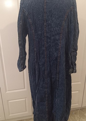 Nakışlı Uzun Mavi Kadın Kot Ceket - Görsel 7