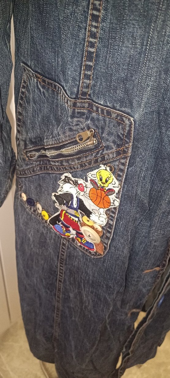 Nakışlı Uzun Mavi Kadın Kot Ceket - Görsel 3