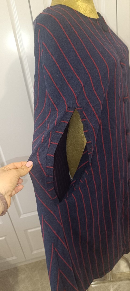 Çizgili, Düğmeli panço - Görsel 3