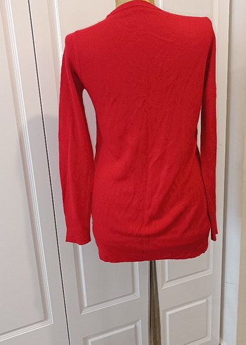 Düğmeli Kırmızı Kadın Hırka - Görsel 4