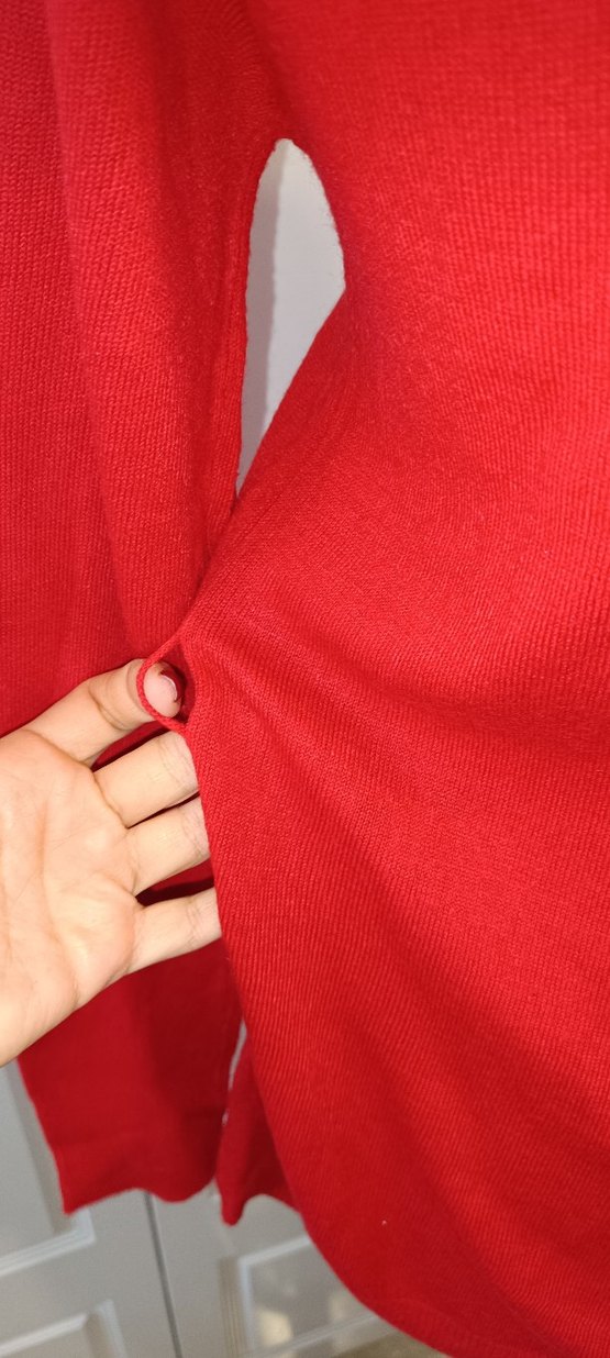 Düğmeli Kırmızı Kadın Hırka - Görsel 5