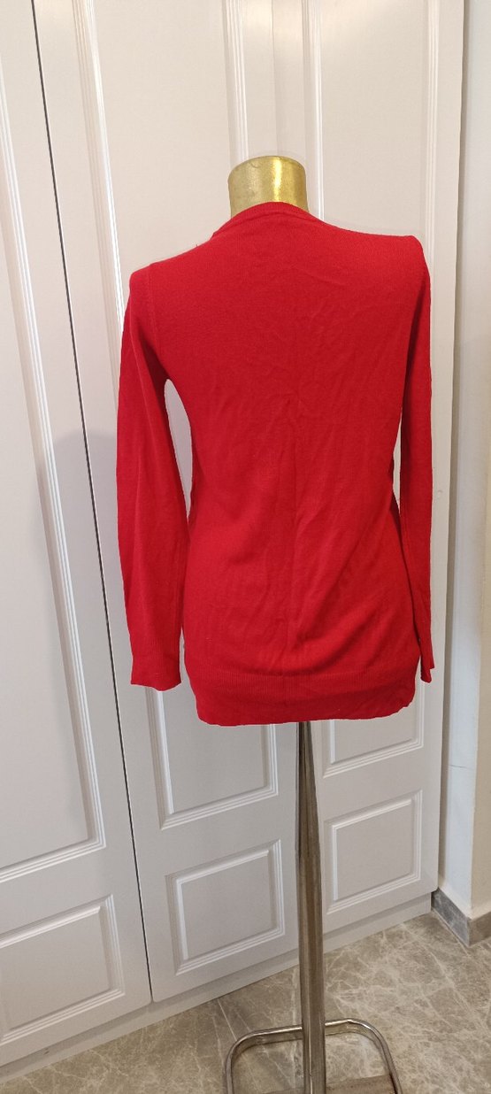 Düğmeli Kırmızı Kadın Hırka - Görsel 4