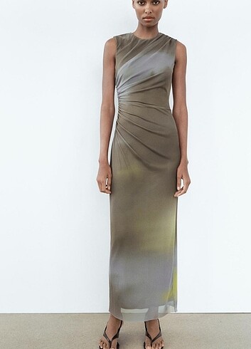 Zara drape detaylı midi elbise