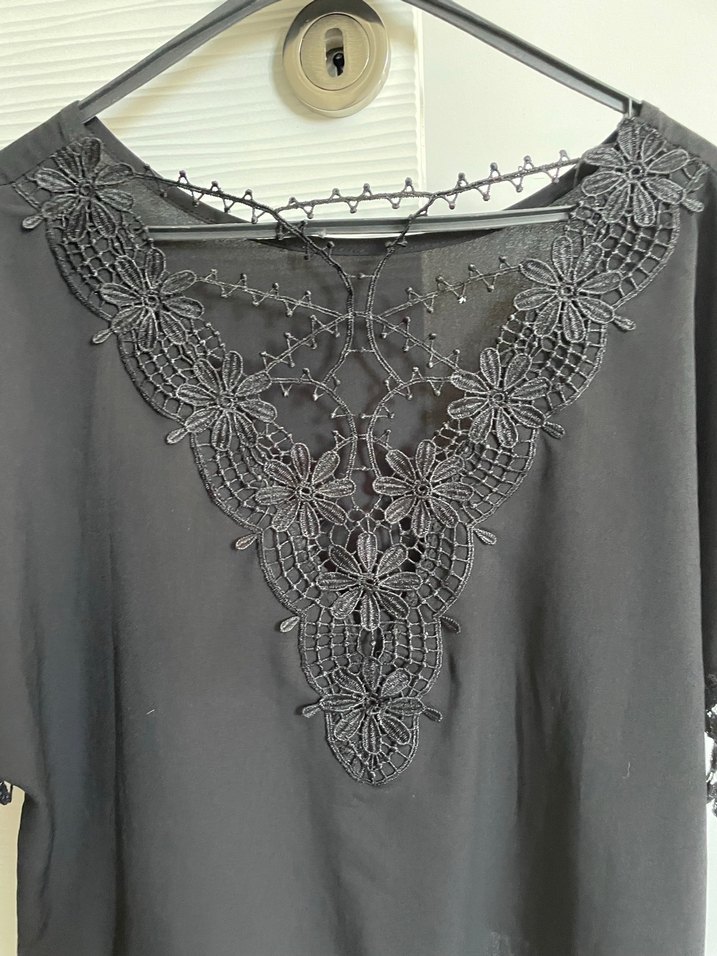 Dantel Detaylı Siyah Bohem Bluz - Görsel 2