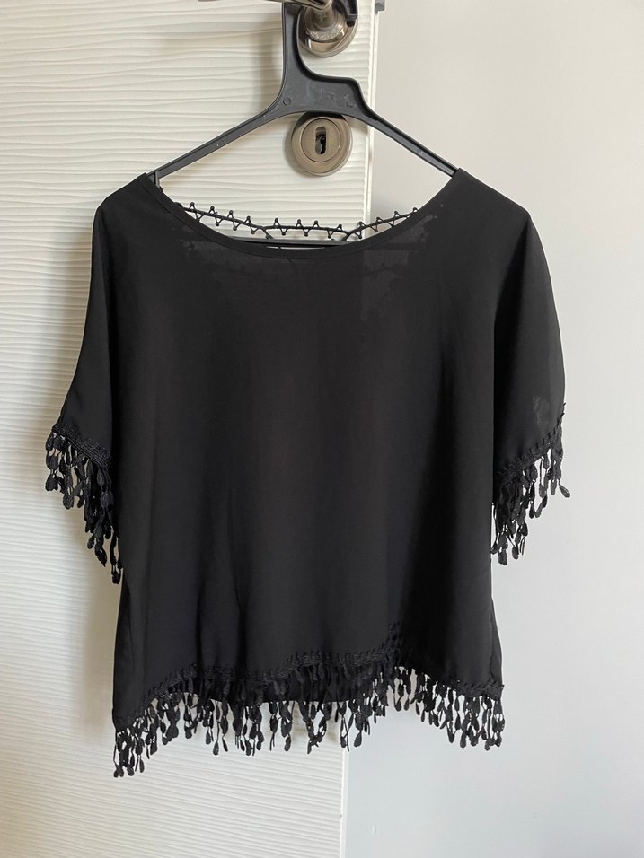Dantel Detaylı Siyah Bohem Bluz - Görsel 3