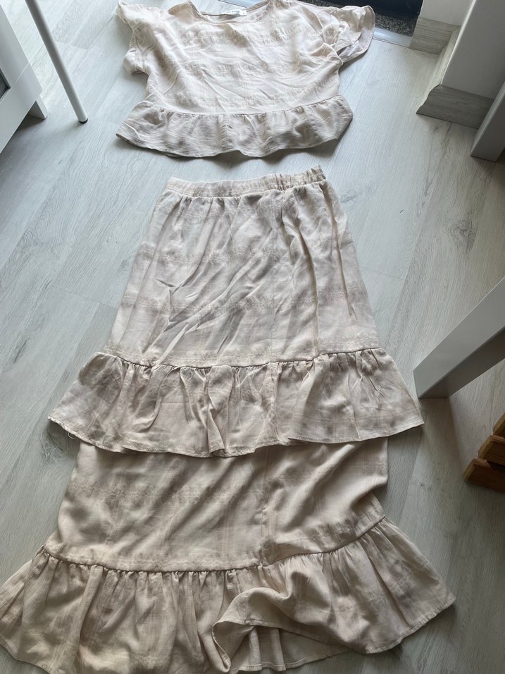 Bej Renkli Uzun Etek Bluz Takım - Görsel 2