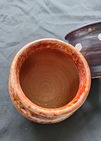 Renkli Kahverengi Seramik Vazo Çift Seti - Görsel 2