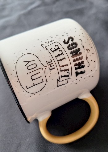 Bej Renkli Yazılı Seramik Kupa - Görsel 2