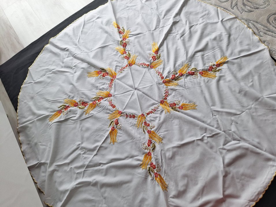 Nakışlı Bohem Renkli Beyaz Masa Örtüsü 1m.46cm - Görsel 5