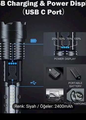 Polis lambası Çakarlı Şarjlı Süper 2000Lümen  Feneri(sıfır ürün) - Görsel 9