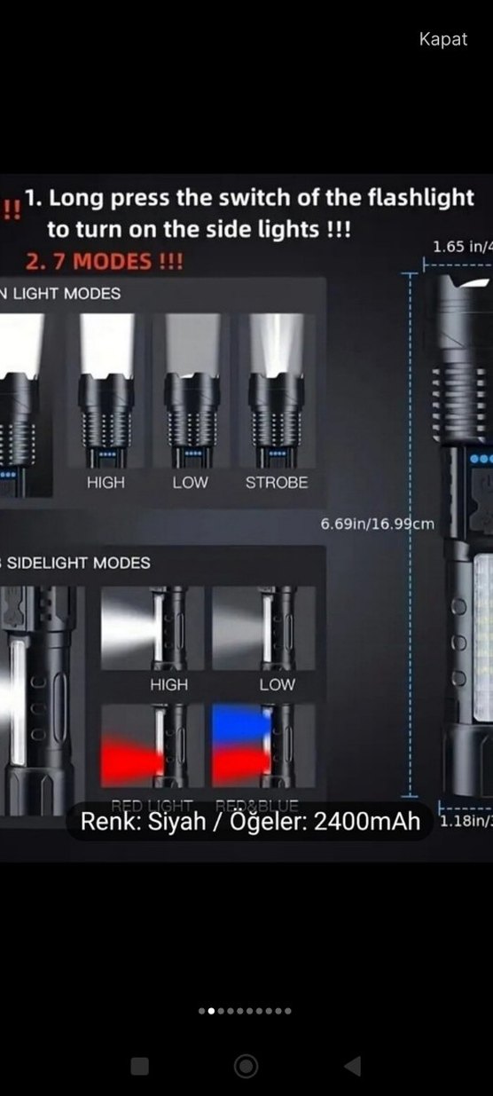 Polis lambası Çakarlı Şarjlı Süper 2000Lümen  Feneri(sıfır ürün) - Görsel 5