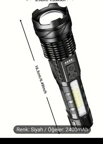 Polis lambası Çakarlı Şarjlı Süper 2000Lümen Fener(sıfır ürün) - Görsel 6