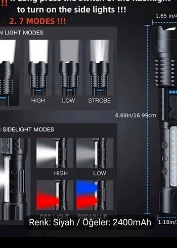 Polis lambası Çakarlı Şarjlı Süper 2000Lümen Fener(sıfır ürün) - Görsel 10