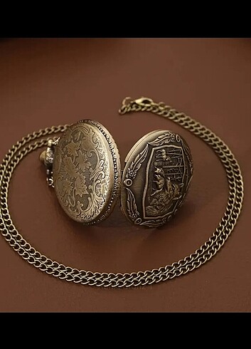 Beden camel Renk KURT BAŞLI DESENLİ BRONZ CEP SAATİ