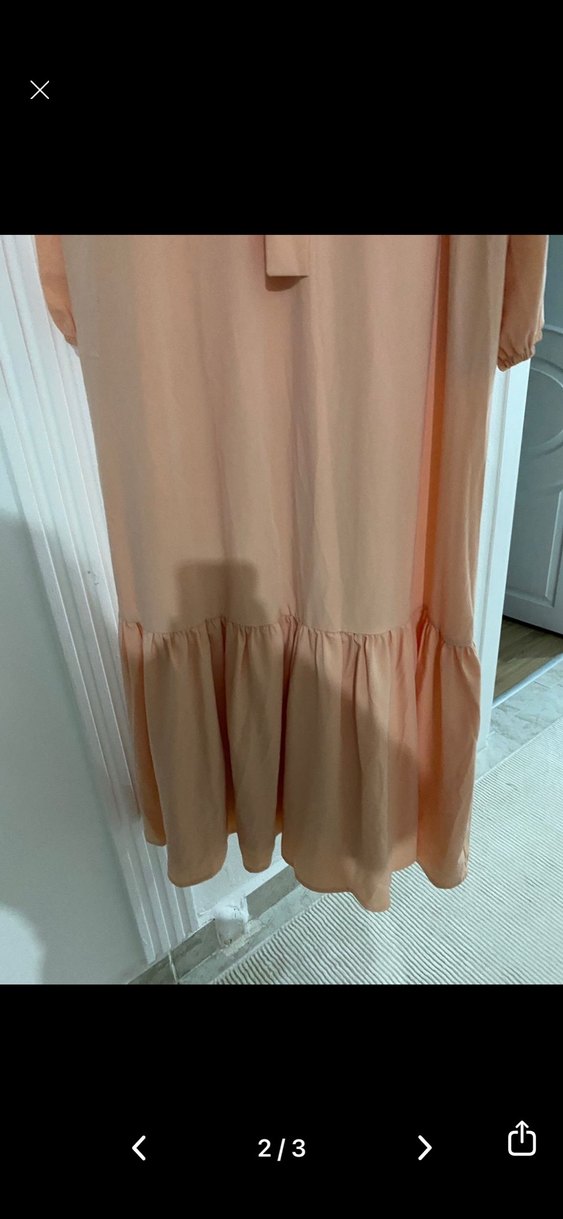 Bej Drapeli Uzun Kadın Elbise - Görsel 2