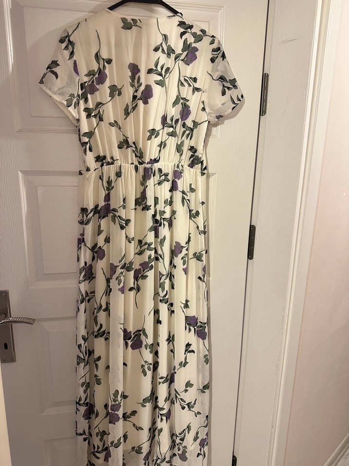 Bej Çiçek Desenli Bohem Uzun Elbise - Görsel 5