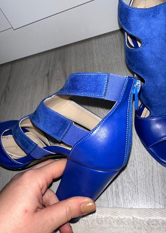Saks mavi topuklu marcatelli - Görsel 2