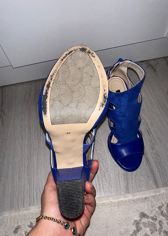 Saks mavi topuklu marcatelli - Görsel 3