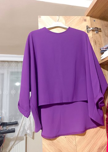 Mor Kuşaklı Uzun Kollu Midi Kadın Bluz - Görsel 4