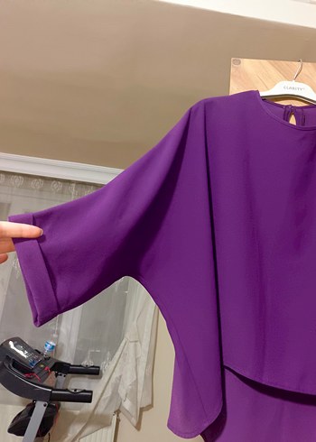 Mor Kuşaklı Uzun Kollu Midi Kadın Bluz - Görsel 3