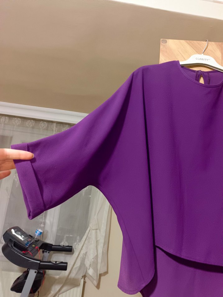 Mor Kuşaklı Uzun Kollu Midi Kadın Bluz - Görsel 3