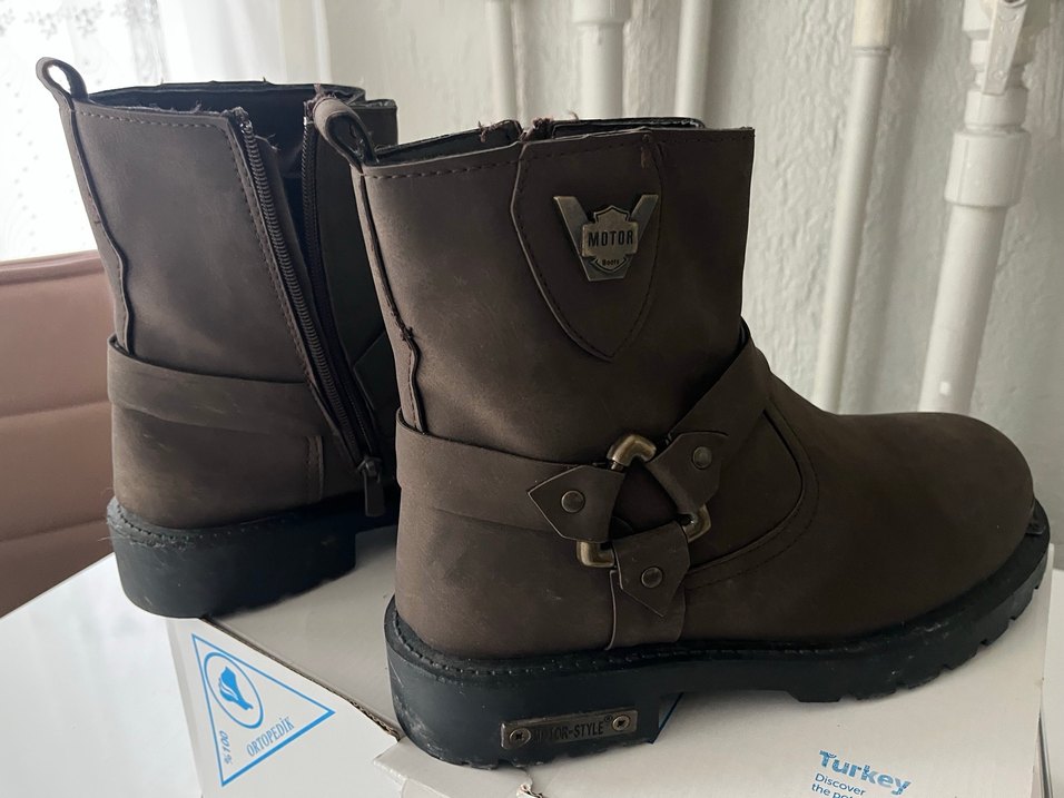 Kahverengi Deri Biker Botlar Tokalı 40 numara - Görsel 2