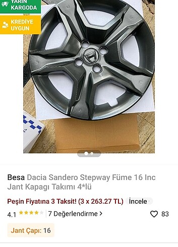 Diğer Beden Dacia jant kapağı 3 adet
