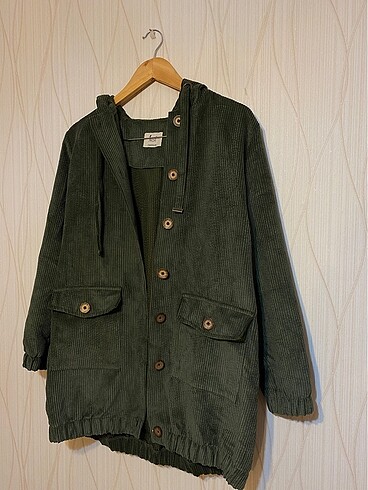 haki rengi oversize kadife ceket