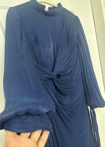 Lacivert Drapeli Uzun Abiye Elbise - Görsel 4
