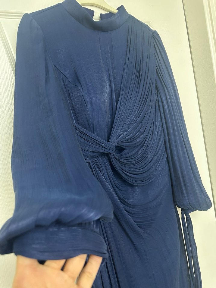 Lacivert Drapeli Uzun Abiye Elbise - Görsel 4