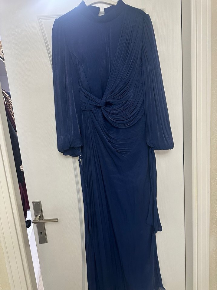 Lacivert Drapeli Uzun Abiye Elbise - Görsel 3