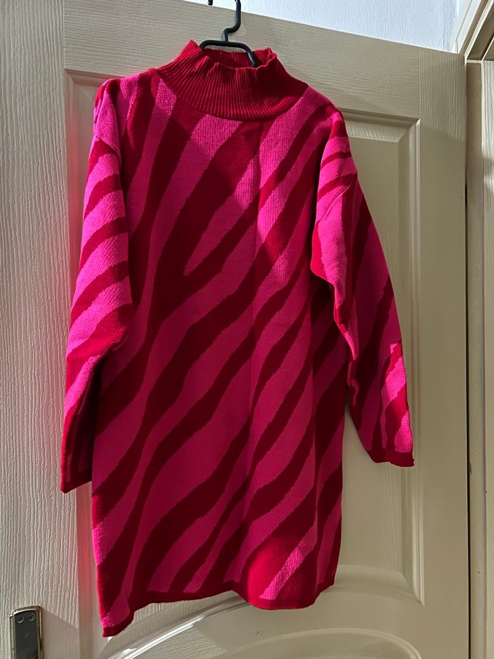 Pembe Zebra Desenli Uzun Kollu Kazak - Görsel 2