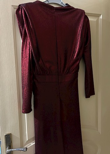 Bordo simli Drapeli Uzun Abiye Elbise - Görsel 6