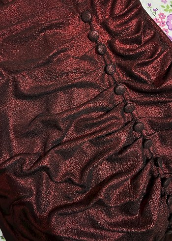 Bordo simli Drapeli Uzun Abiye Elbise - Görsel 2