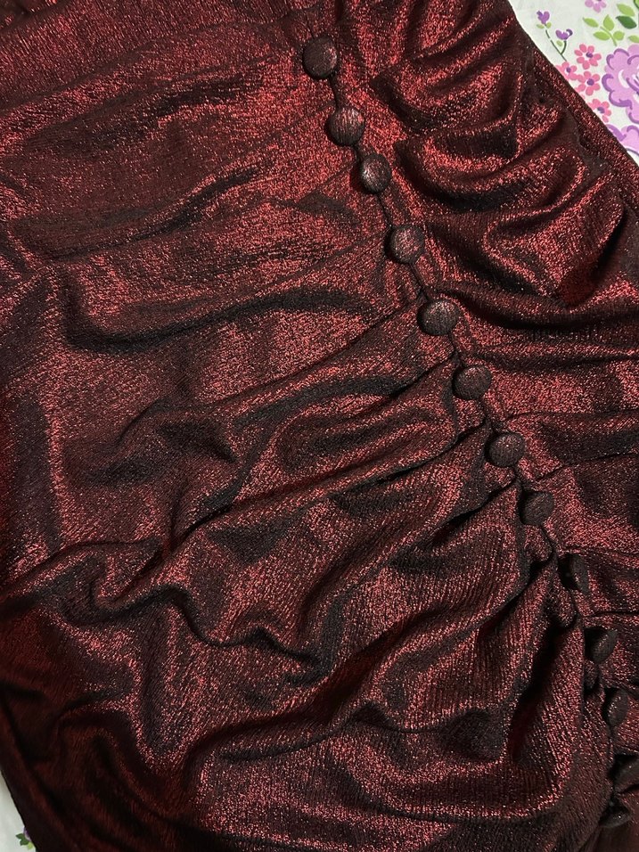 Bordo simli Drapeli Uzun Abiye Elbise - Görsel 2