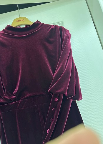 Bordo Uzun Kadın Elbise Yüksek Yaka - Görsel 2