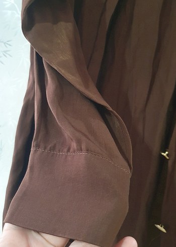 m Beden kahverengi Renk Düğmeli Kahverengi Kadın Gömlek