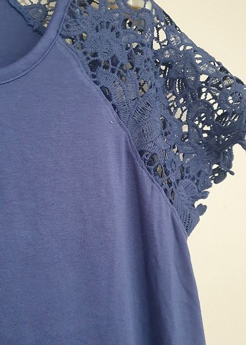 Zara Navy Kadın Dantelli Kısa Kollu Bluz