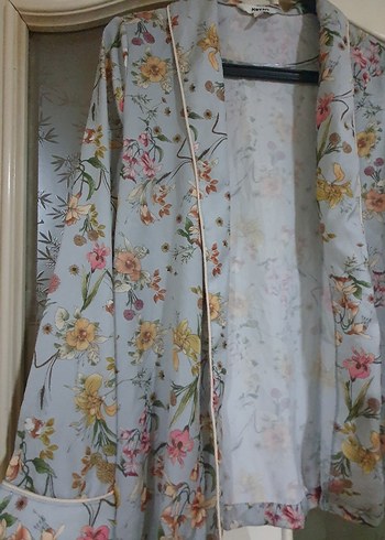 Gri Bohem Çiçek Desenli Midi Kadın Sabahlık - Görsel 2