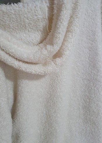 Beyaz Kapüşonlu Rahat Midi Kadın sabahlik - Görsel 4