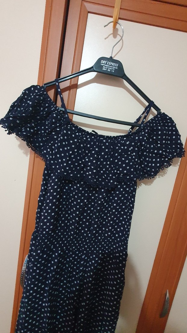 Puantiye Desenli Mavi Bohem Hamile Tulum - Görsel 4