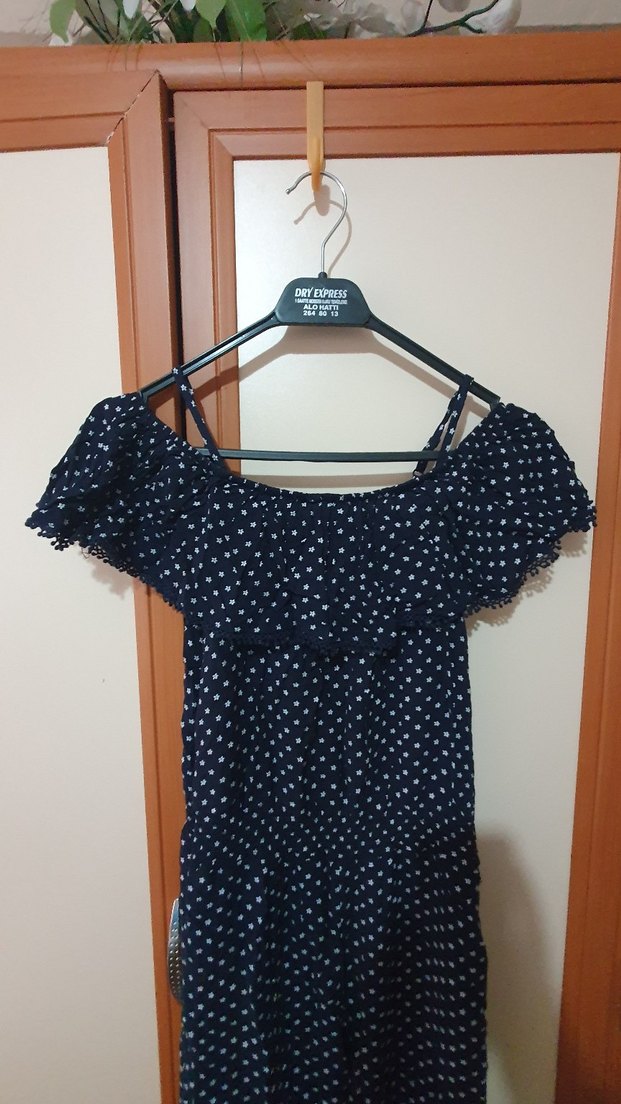 Puantiye Desenli Mavi Bohem Hamile Tulum - Görsel 2