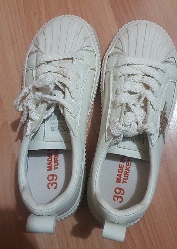 39 Beden beyaz Renk Beyaz Bağcıklı Platform Topuklu Kadın Spor Ayakkabı