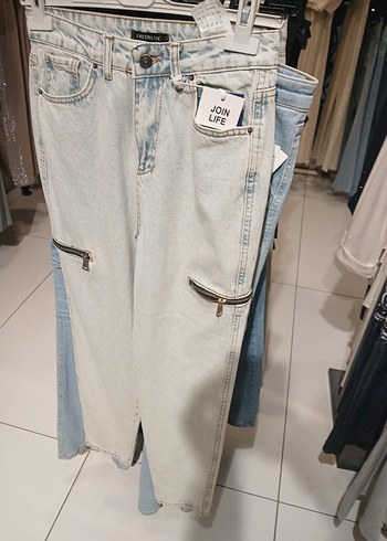 Fermuarlı açık mavi Kadın Midi Jean - Görsel 2