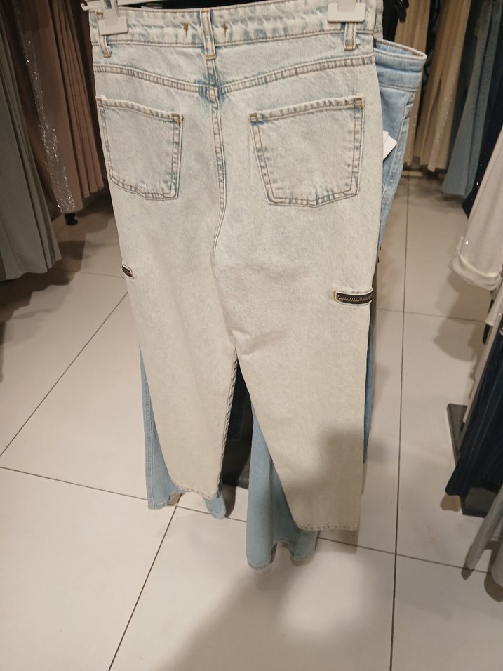 Fermuarlı açık mavi Kadın Midi Jean - Görsel 3